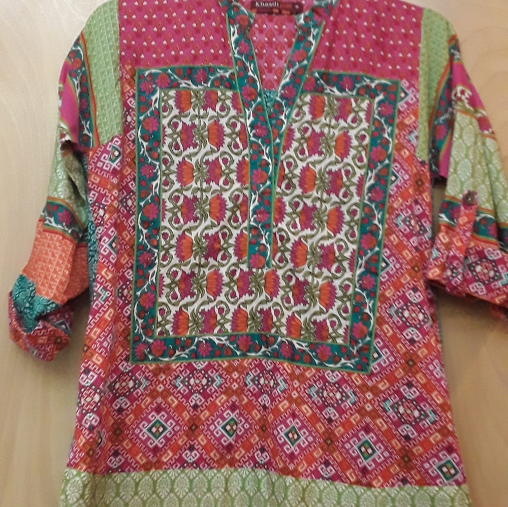Boho Indian Pink Turquuise Top Khaadi M